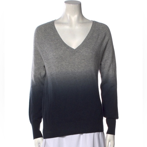 Amicale Cashmere Sweaters - Amicale 100% Cashmere Sweater Ombre Gradient Gray Black V-Neck Size L